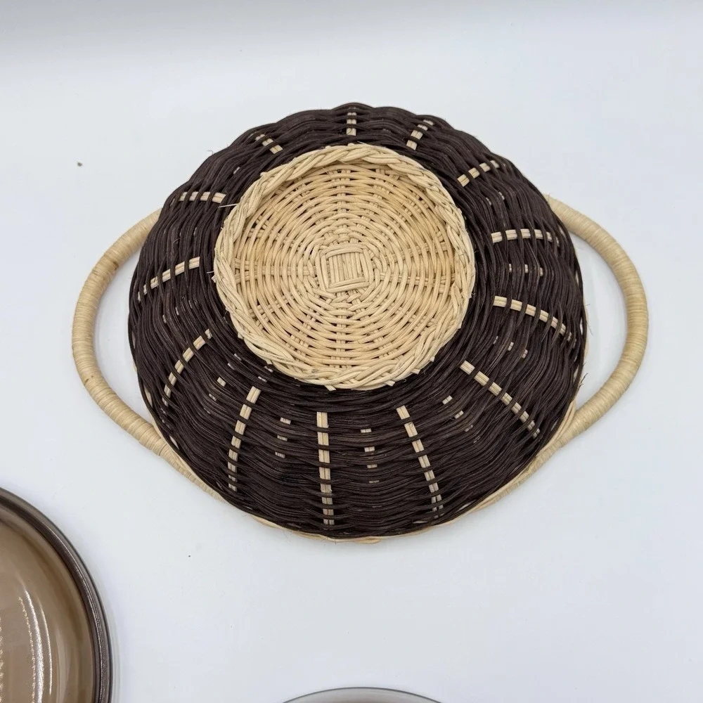 VTG RARE Pyrex 023-N Amber Round 1.5 qt Casserole Baking Dish Lid & Basket 623CB
